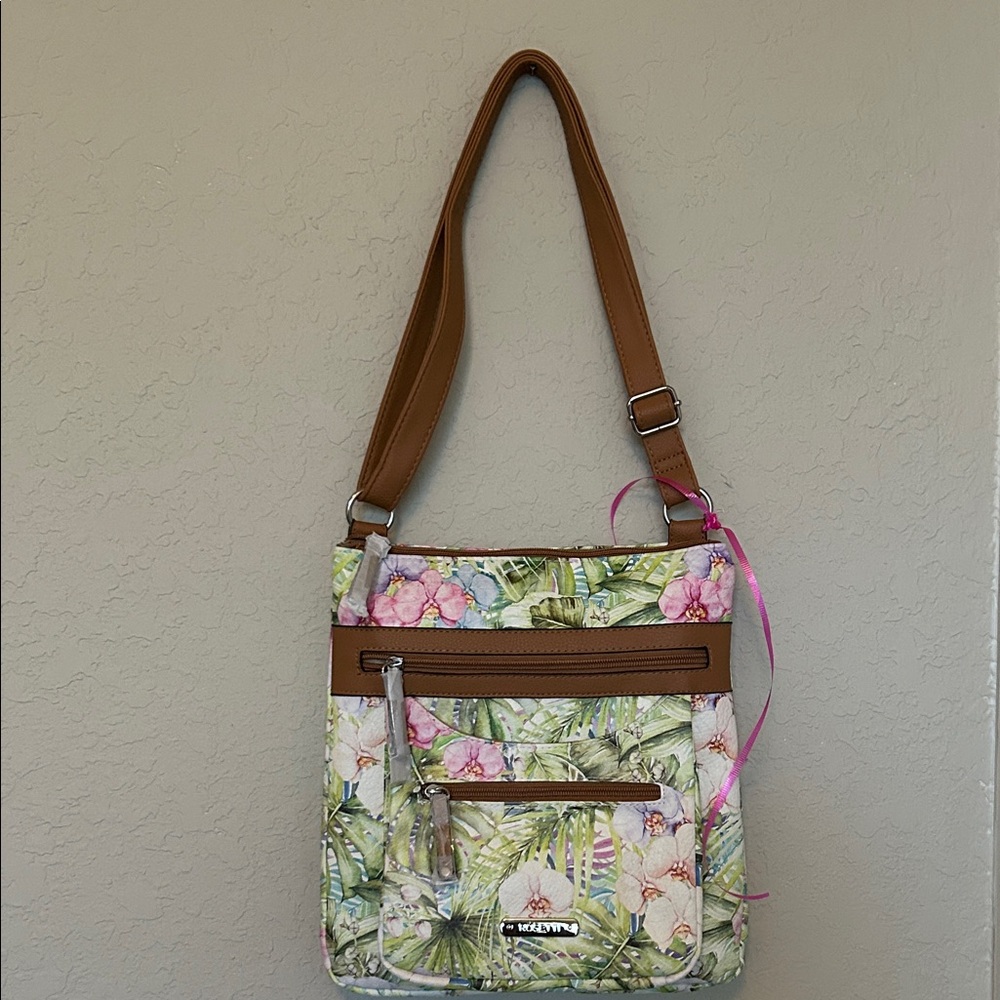 HANDBAG. NWT. Rosetti Floral Green and Brown Shoulder Bag and Cross Body. - Picture 1 of 5